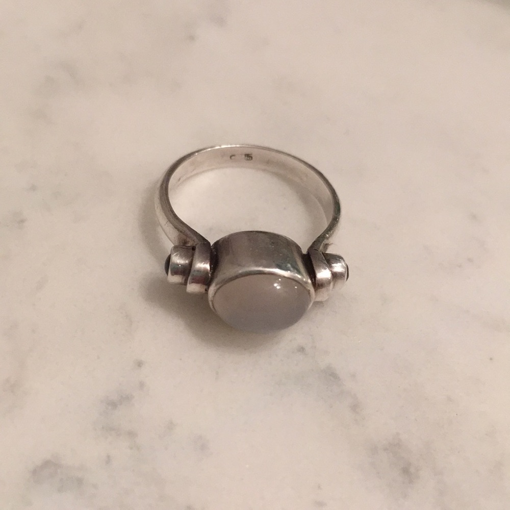 Sterling silver moonstone ring with rubies